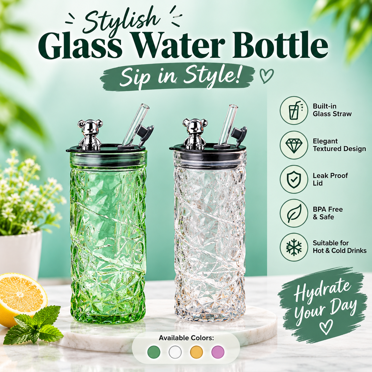 Round Shape Glass with Straw