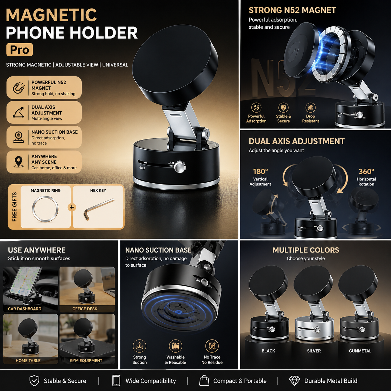 Multifunctional Magnetic Phone Holder Retractable 360° Stand