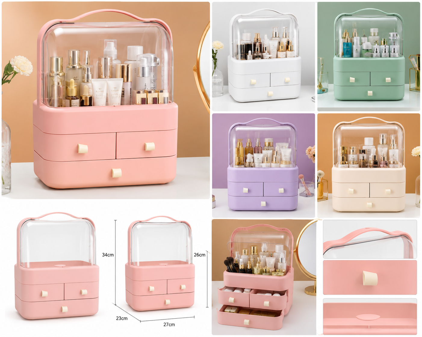 3 Drawer Double Sided Cosmetic & Makeup Organizer