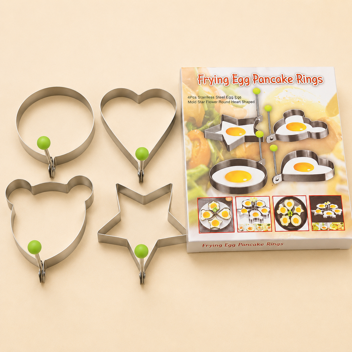 4 Pcs Egg Moulds / Pancake Shapers