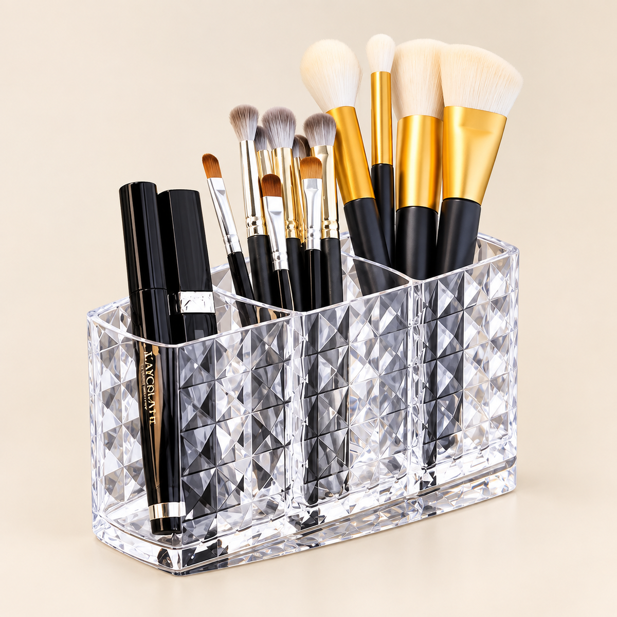 Acrylic 3-Compartment Makeup Brush Organizer