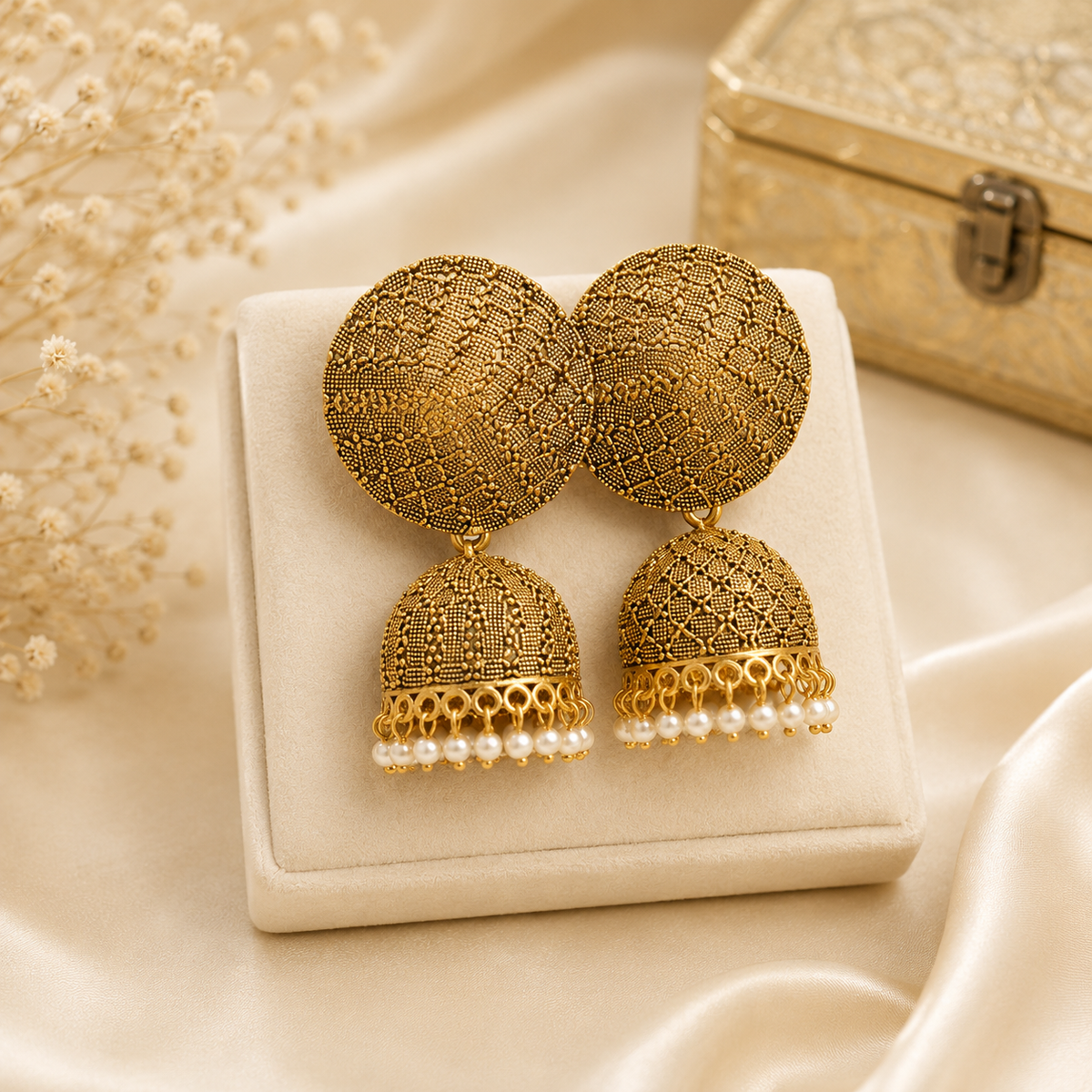 Antique Gold Design Jhumki Gajra Pearls