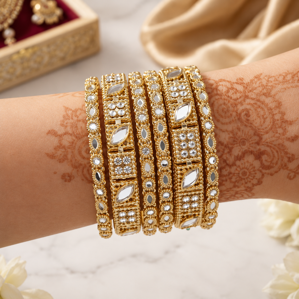 New Fancy Party Wear Mirror Metal Bangles Set