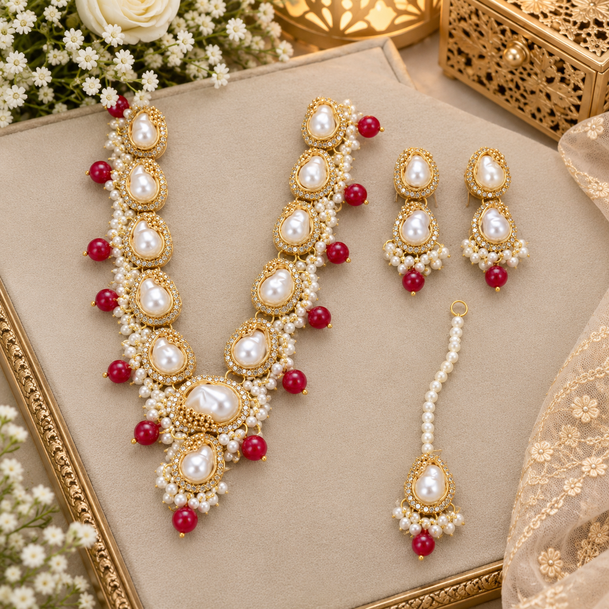 New Stylish Turkish Pearl Gajra Necklace Set