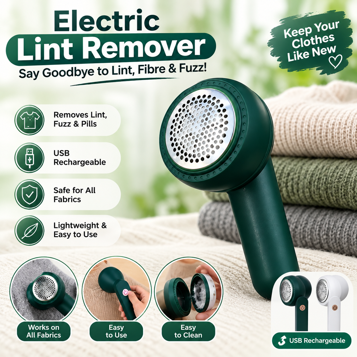 Rechargeable Lint Remover Portable Fabric Shaver