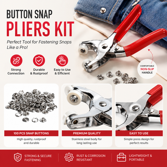 Stainless Steel Metal Button Plier with Lock + 50 Buttons