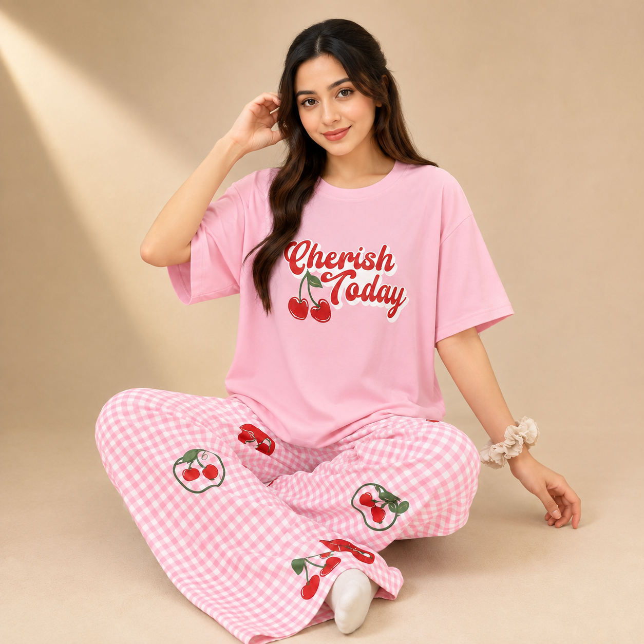 Women Cherry Print Night Suit