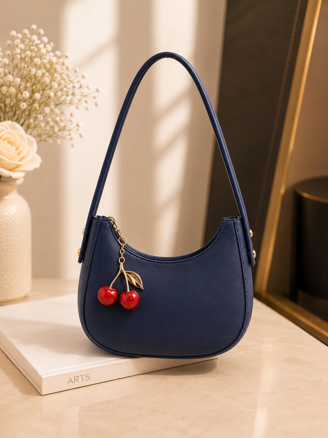 Moon Style Crossbody Bag with Cherry Keychain