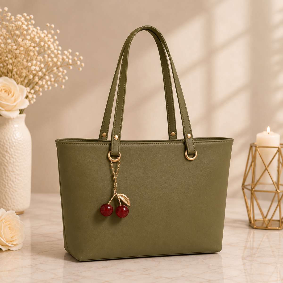 Tote Bag with Cherry Keychain