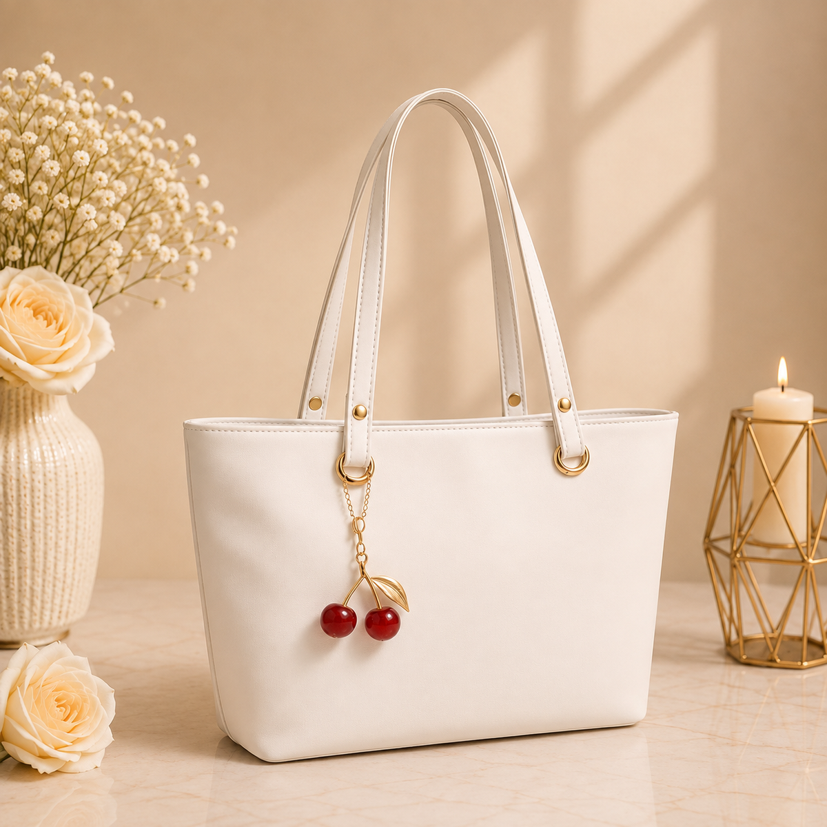 Tote Bag with Cherry Keychain