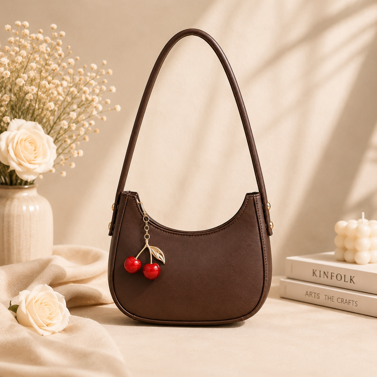 Moon Style Crossbody Bag with Cherry Keychain
