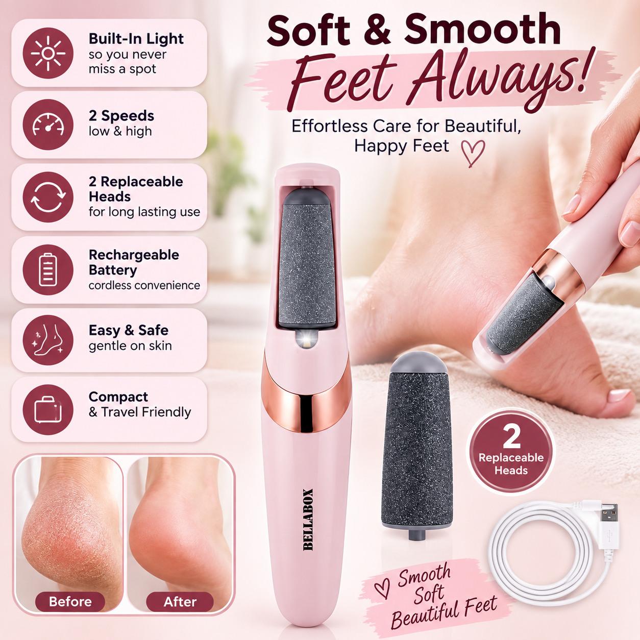 Rechargeable Heel Crack Pedi Machine Electric Foot Care Tool