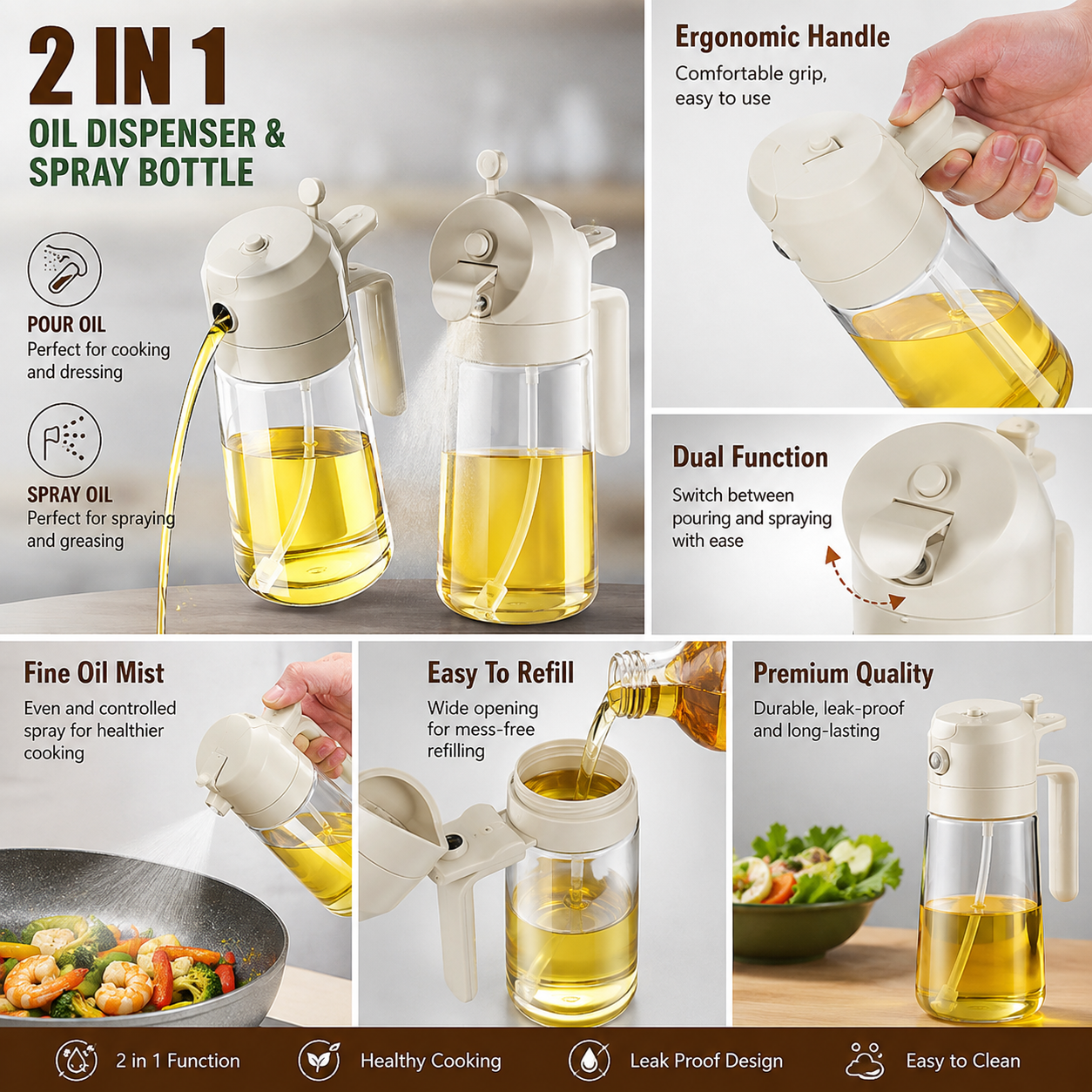2 in 1 Oil Spray & Pour Jug  Kitchen Oil Dispenser