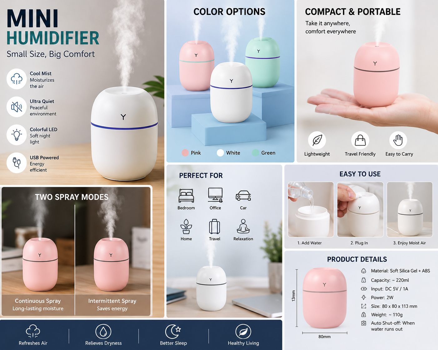 Mini USB Portable Egg Shaped Humidifier Compact Air Mist