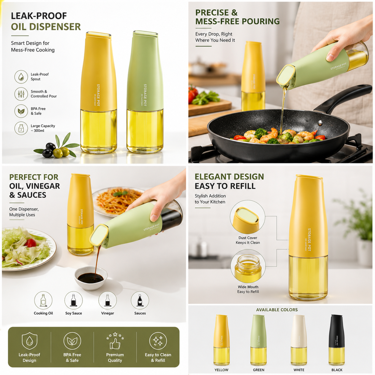 450ML Auto Opening Glass Oil & Vinegar Dispenser Leakproof
