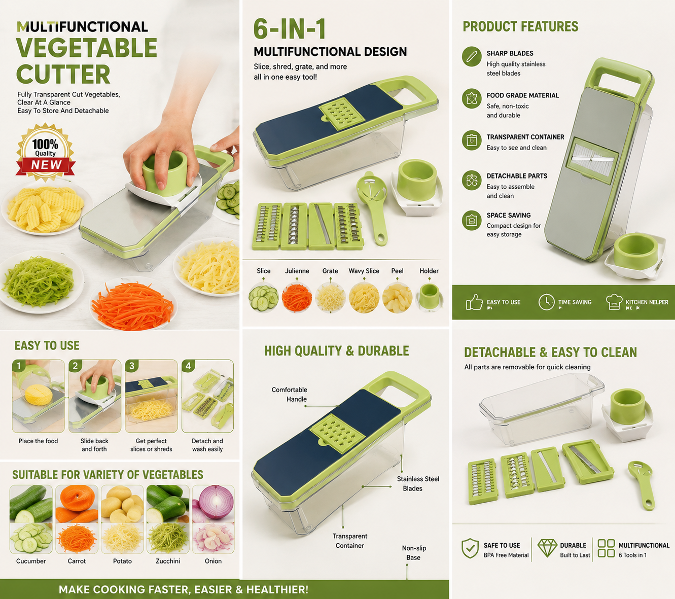 6 in1 Multi-Functional Vegetable Cutter Slicer, Dicer & Grater