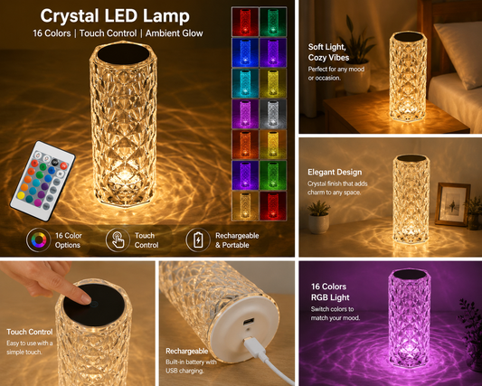 Rechargeable Rose Diamond Table Lamp with Remote 16 RGB Colors