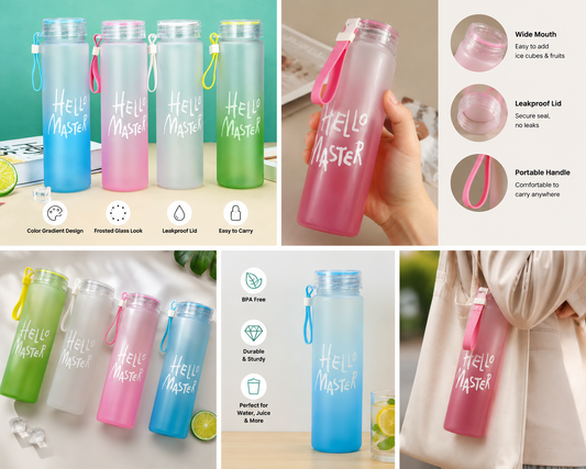 480ML Hello Master Glass Water Bottle Imported Quality