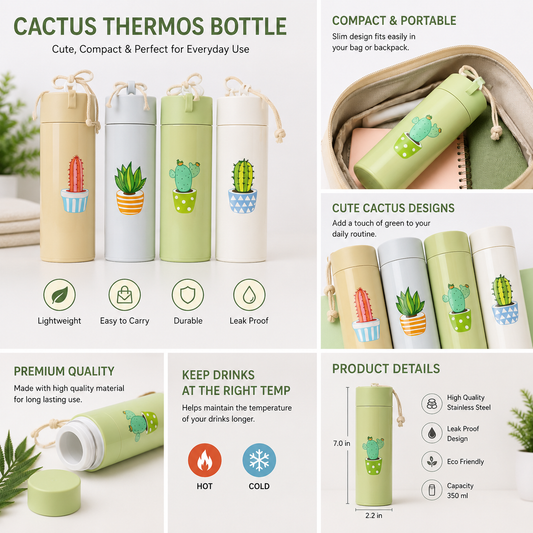 450ML Cactus Love Glass Bottle Cute & Stylish