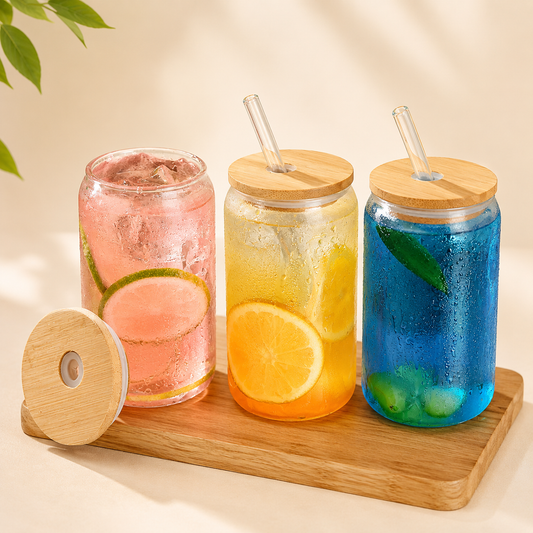 160oz Glass Cup with Bamboo Lid & Straw