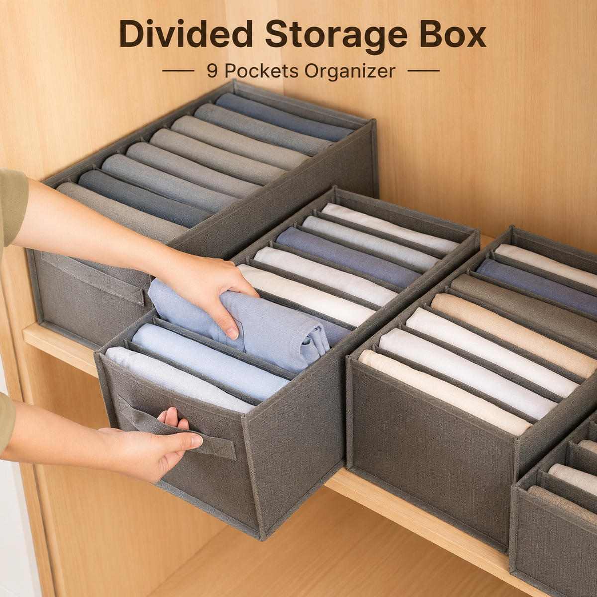 9-Pockets Woven Clothes Wardrobe Foldable Organizer