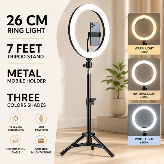 LED Ring Light with Tripod Stand & Mobile Phone Holder
