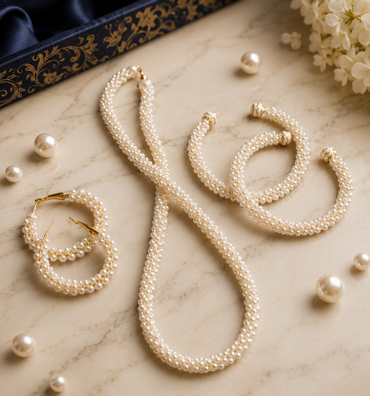 New Stylish Pearl Mala Bali & Bangles Set