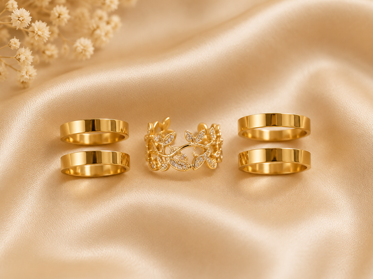 5 Piece Adjustable Golden Ring Set