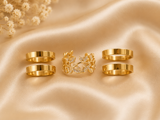 5 Piece Adjustable Golden Ring Set