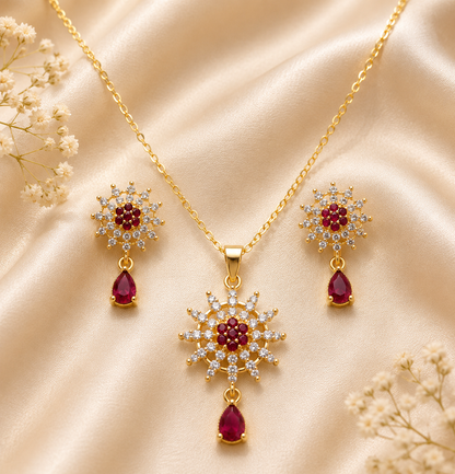 Zircon Chain Locket & Earrings Set