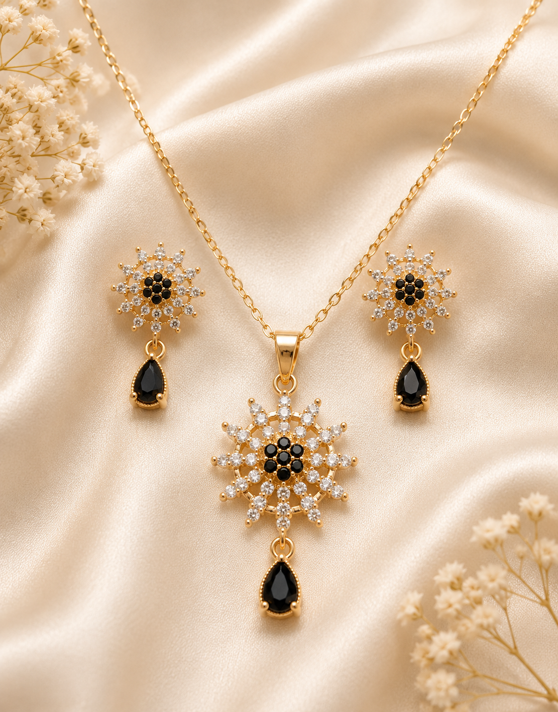 Zircon Chain Locket & Earrings Set