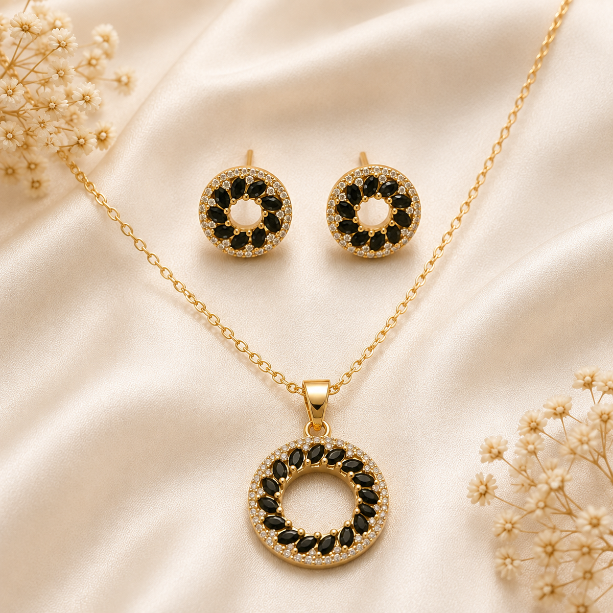 Premium Zircon Chain Locket & Earrings Set