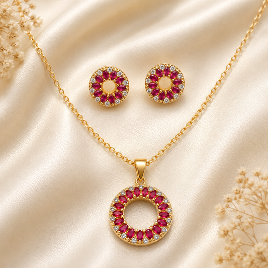 Premium Zircon Chain Locket & Earrings Set