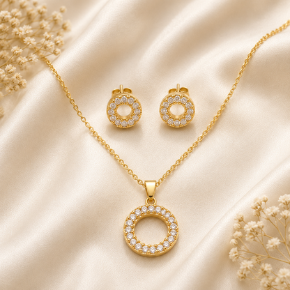 Premium Zircon Chain Locket & Earrings Set