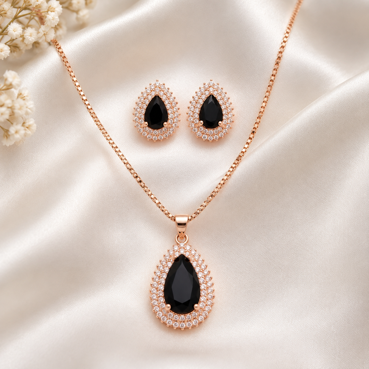 Zircon Locket & Earrings Set