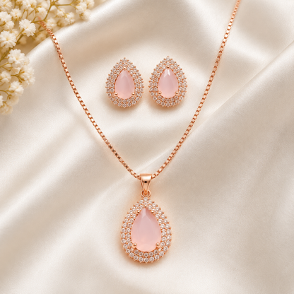 Zircon Locket & Earrings Set