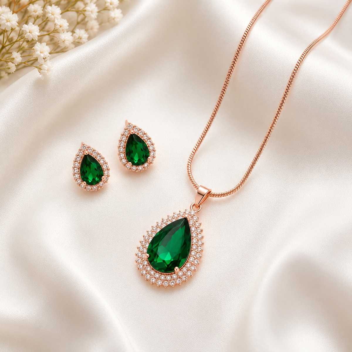 Zircon Locket & Earrings Set