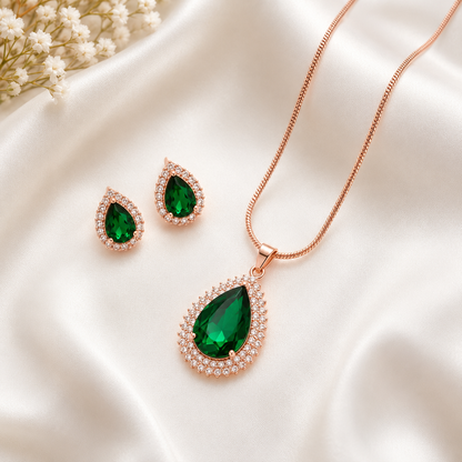 Zircon Locket & Earrings Set