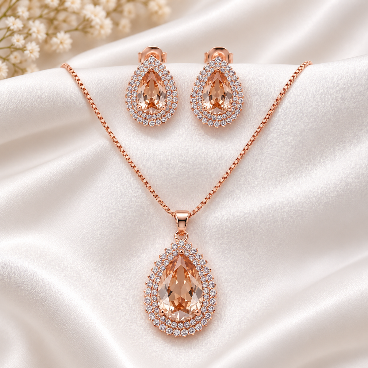 Zircon Locket & Earrings Set