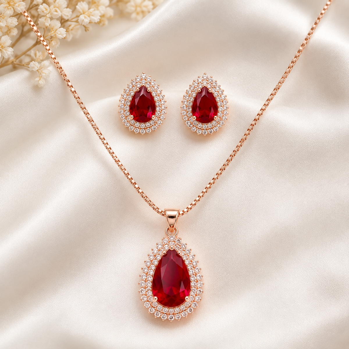 Zircon Locket & Earrings Set