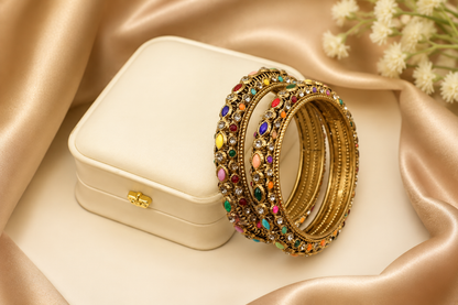 Multi Diamond Navaratna Style Kara Pret Bangles