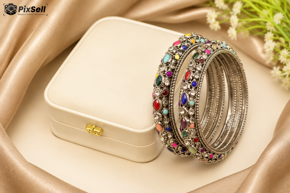 Multi Diamond Navaratna Style Kara Pret Bangles