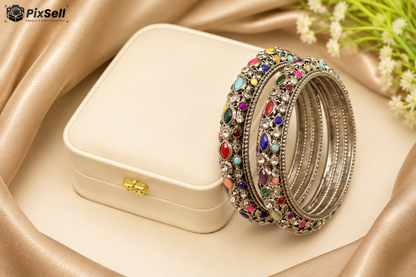 Multi Diamond Navaratna Style Kara Pret Bangles