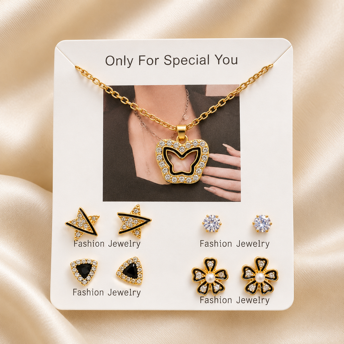 Locket with 4 Pairs of Studs Set