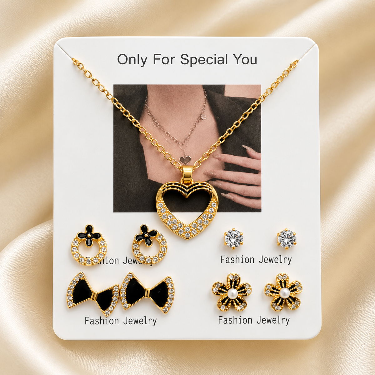 Locket with 4 Pairs of Studs Set