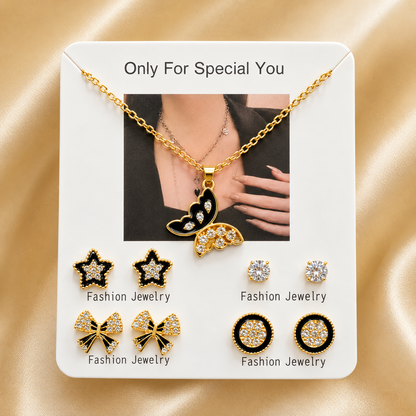 Locket with 4 Pairs of Studs Set