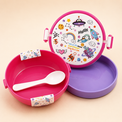 Round Shape Lunch Box with Inner Plate & Spoon
