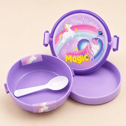 Round Shape Lunch Box with Inner Plate & Spoon