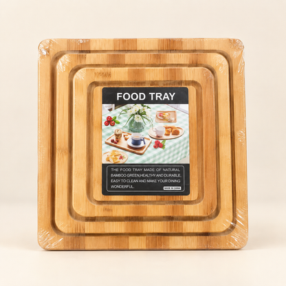 3-Pcs Bamboo Wooden Serving Tray Set