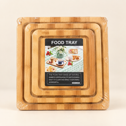 3-Pcs Bamboo Wooden Serving Tray Set